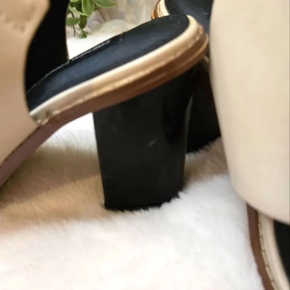 French Connection Women's Lori Block Heel Dress Sandals Size: 6 Elegant Cream
